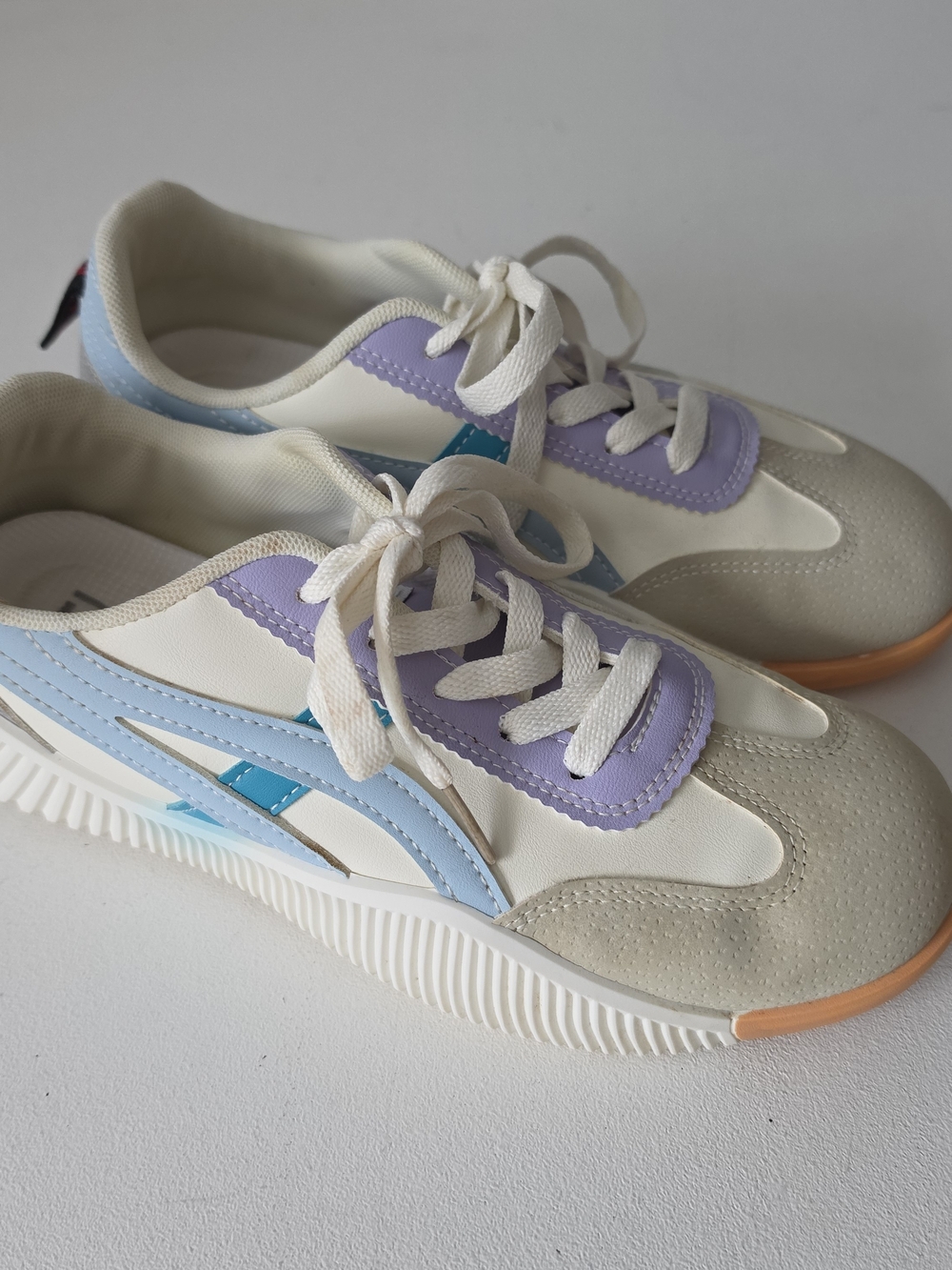Cream Retro Sneakers with Lavender & Sky Blue Accents